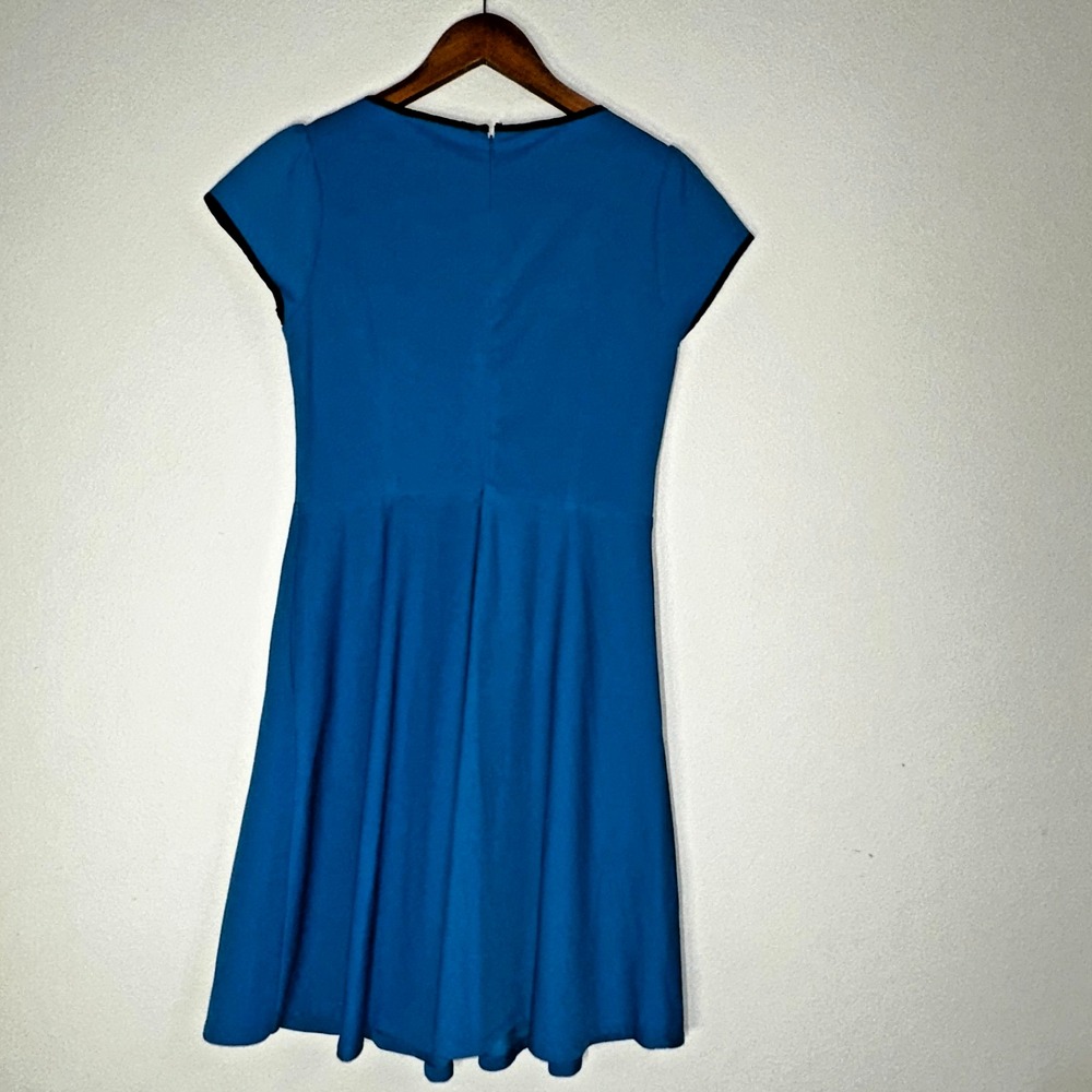 Fit & Flare Womens Dress Medium Blue Royal Black Lining See Thru Front Back Zip - Picture 3 of 11